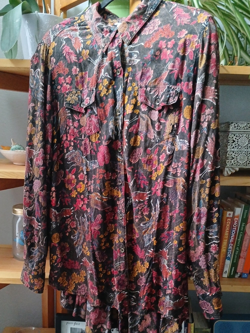 Floral Button-Down Shirt with Pink & Mustard Bloom